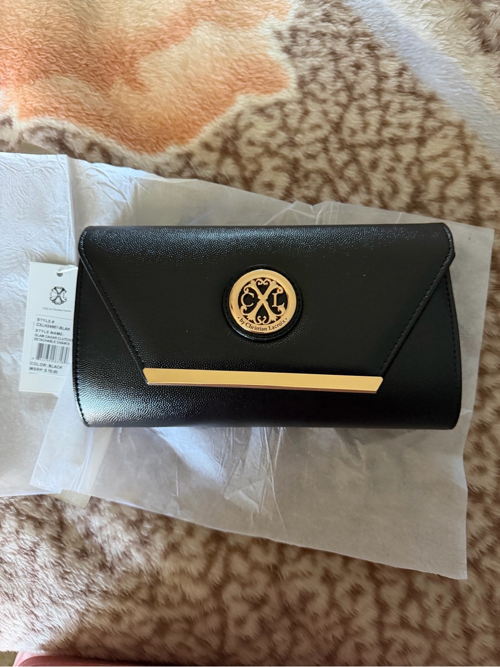 Christian Lacroix Black Clutch with Gold Accents